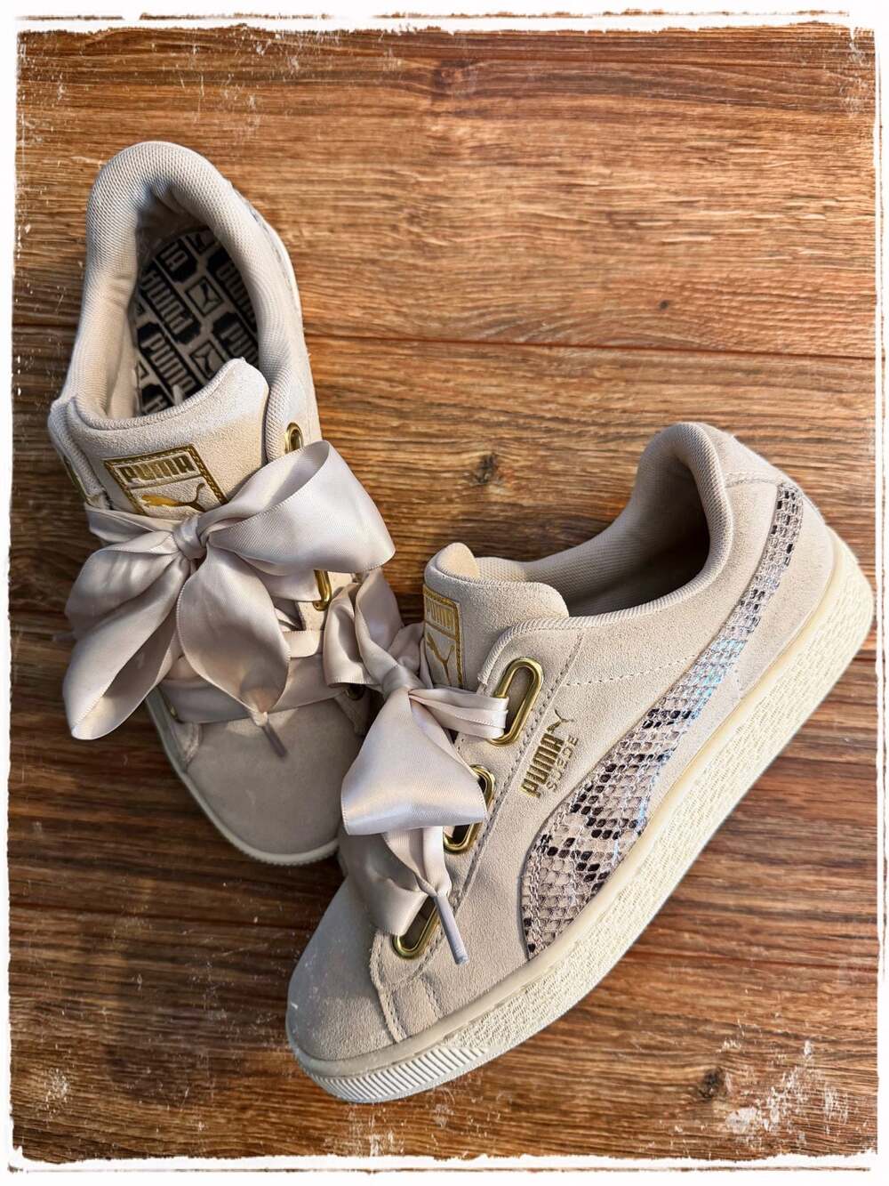 Puma Suede Heart Snake Lux Women's Sneakers in Whisper White, Size 8 Style 36994